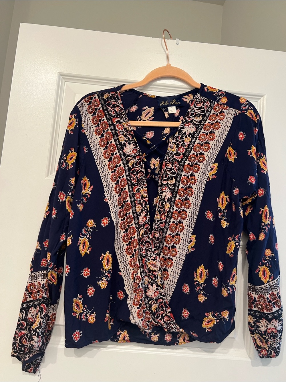 Blue Rain Navy Floral Border-Print Wrap Blouse